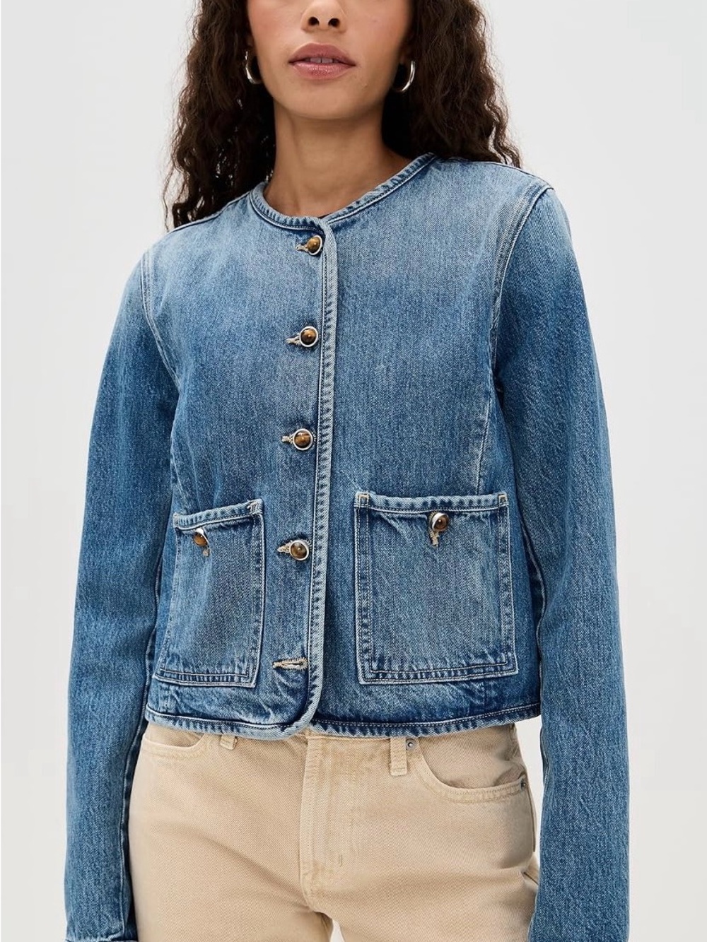 Veronica Beard Light Blue Collarless Denim Jacket